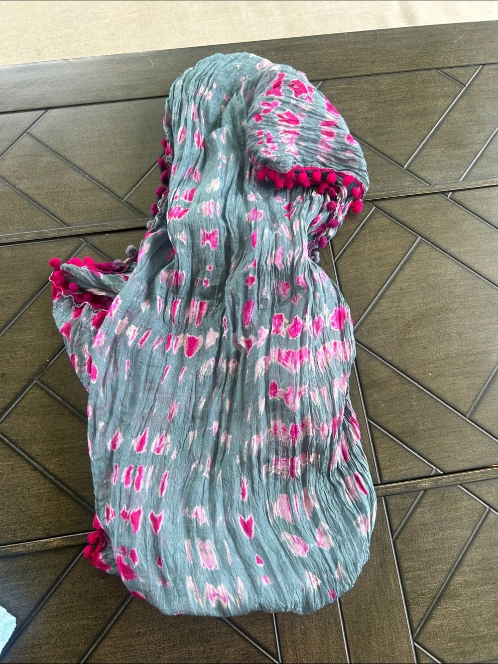Sudha pure silk delicate artisan colorful ladies scarf with pom pom embellishmen